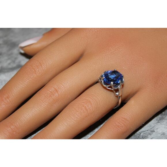 Stunning c1972 Sarah Coventry .925 Silver Faux Sapphire Birthstone Ring US SZ 6+ - Picture 2 of 10